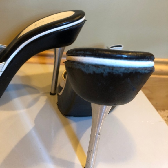 XTC Black and White Polka Dot Leather Bow Stiletto - Picture 3 of 5